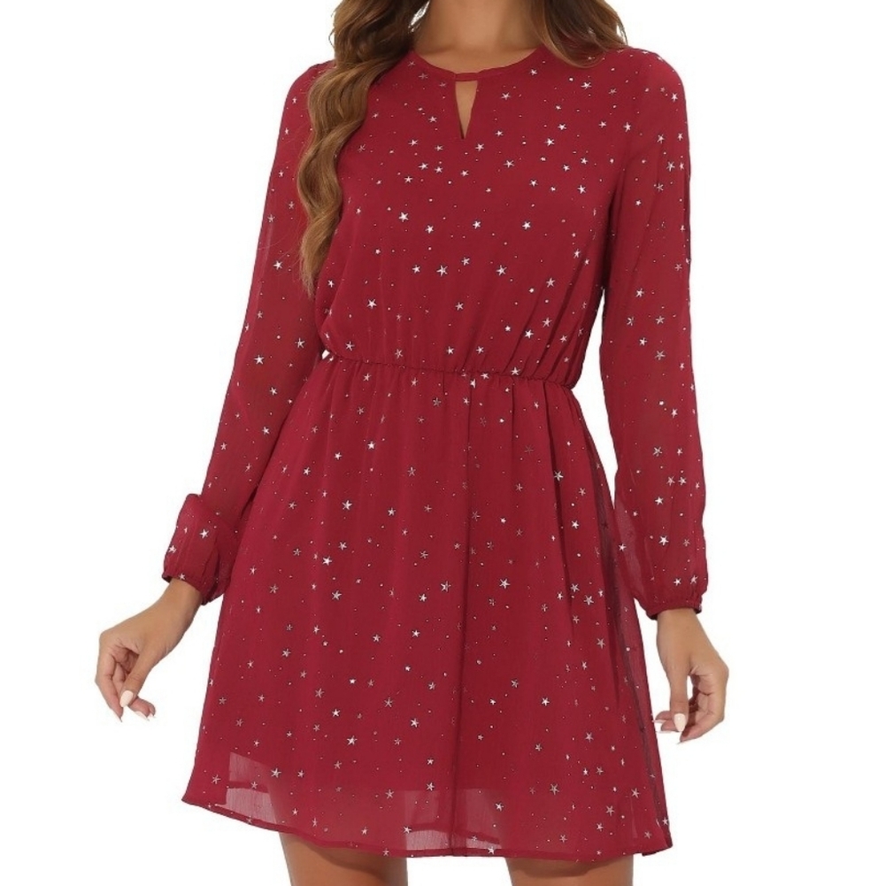 Nwt Allegra K Read And Silver Star Longsleeve Dress